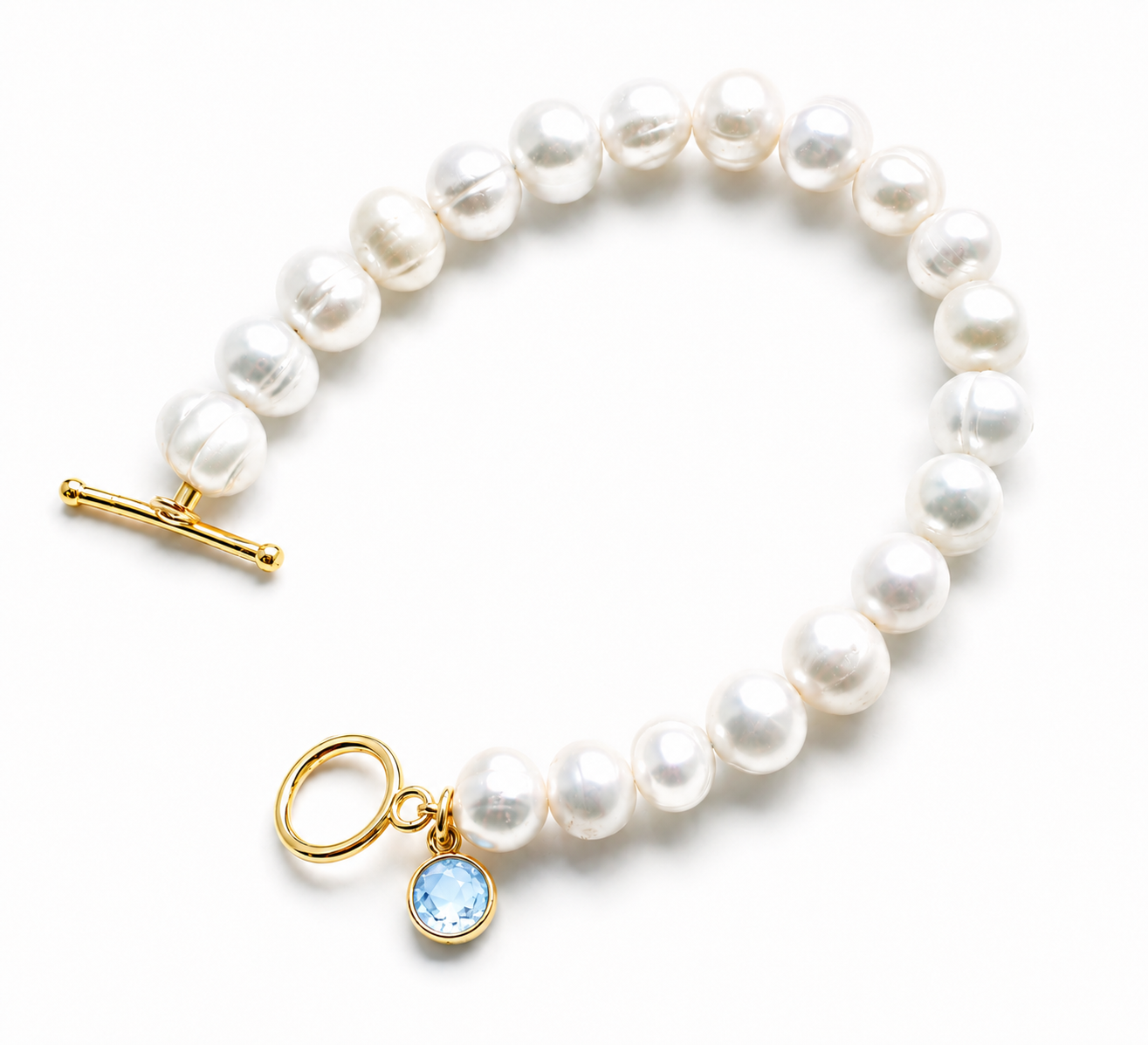 March Birthstone Pearl Bracelet, Aquamarine Charm Bracelet, Freshwater Pearl Bracelet Gold, Bridesmaid Gift for Her, March Birthday Gift
