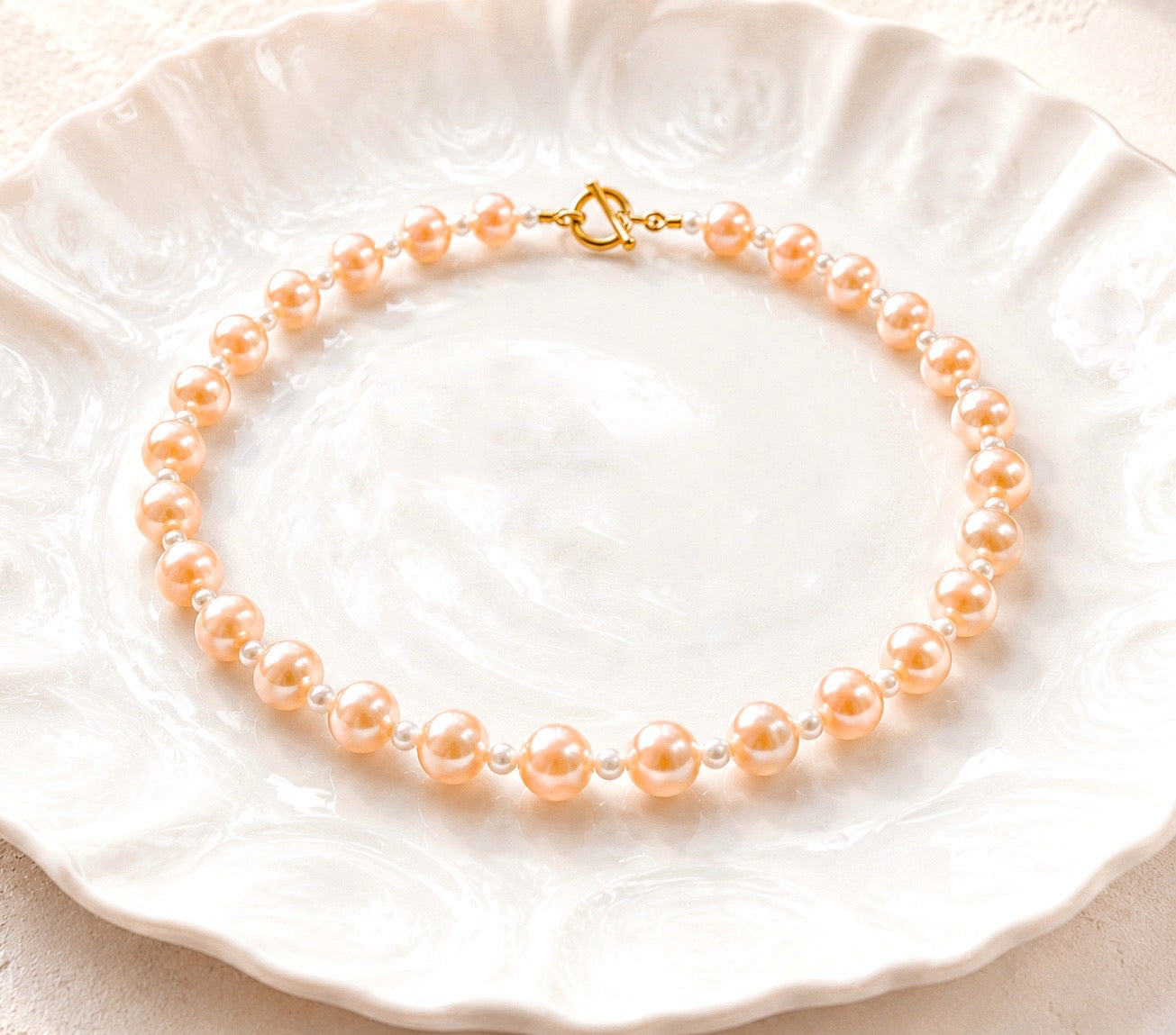 Peach and White Pearl Necklace