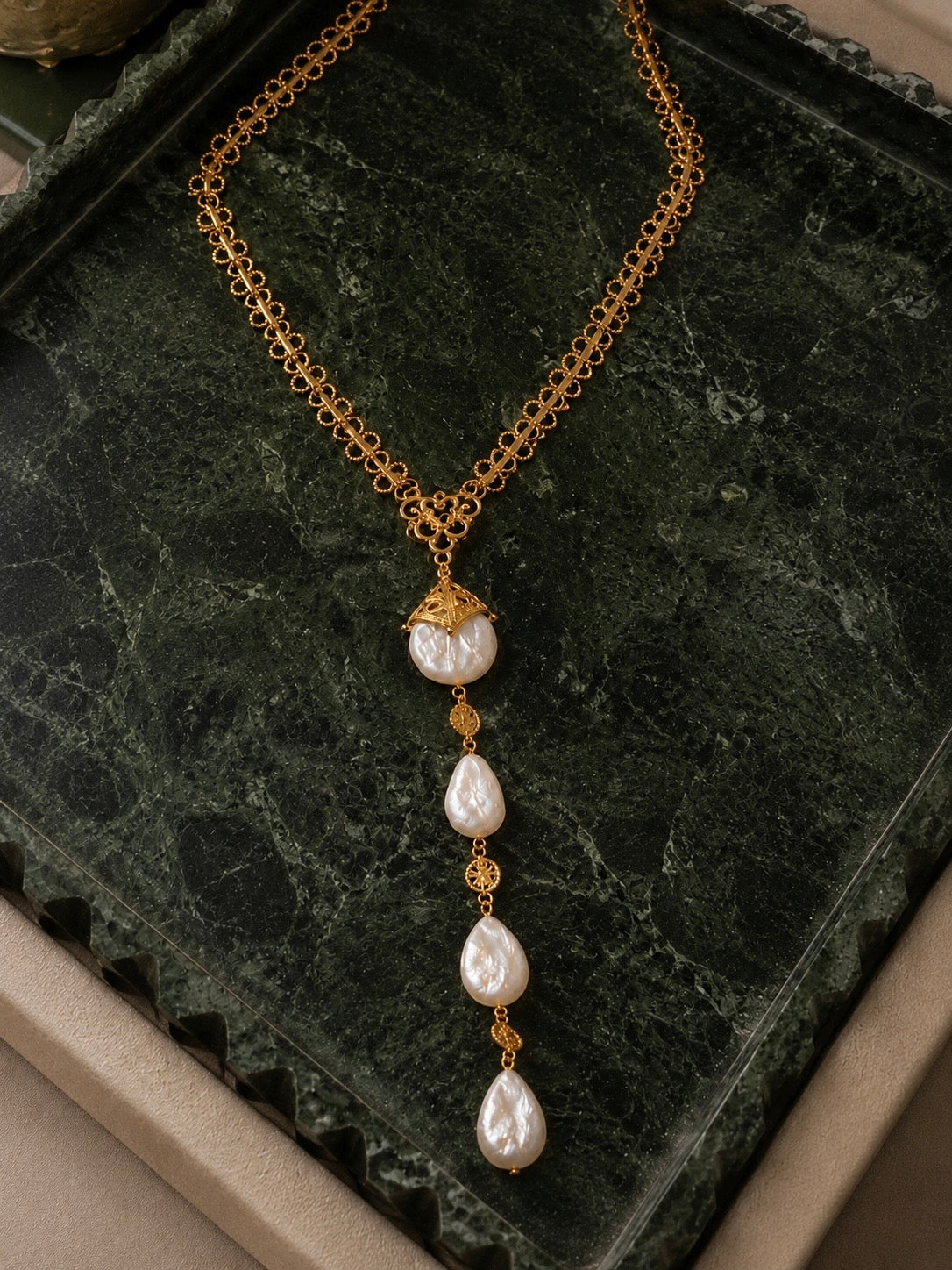 Teardrop Freshwater Pearl Lariat Necklace – Gold Bridal Necklace