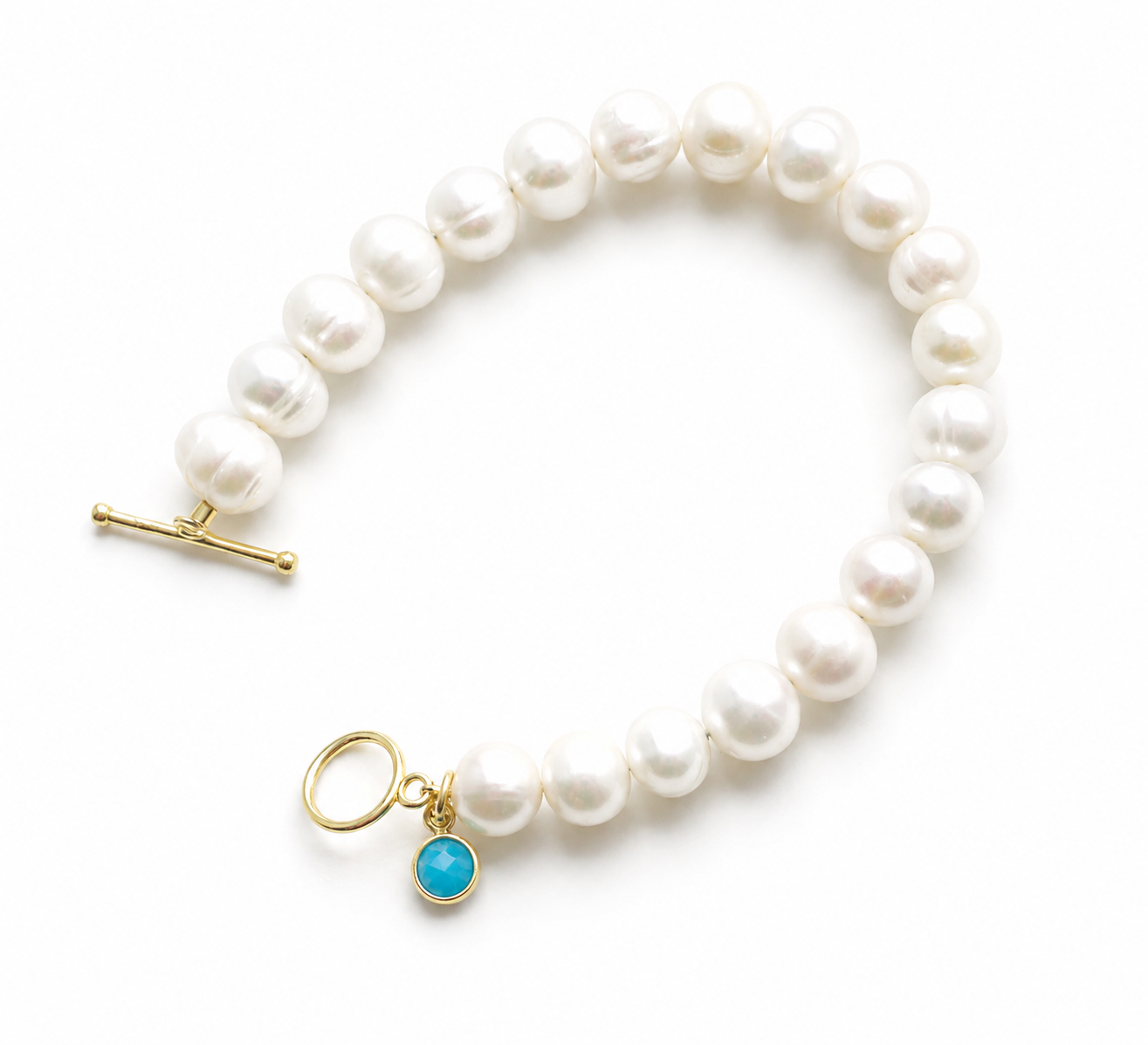 December Birthstone Pearl Bracelet, Turquoise Gold Charm Bracelet, Freshwater Pearl Bracelet Gold, December Birthday Gift for Her Bridesmaid