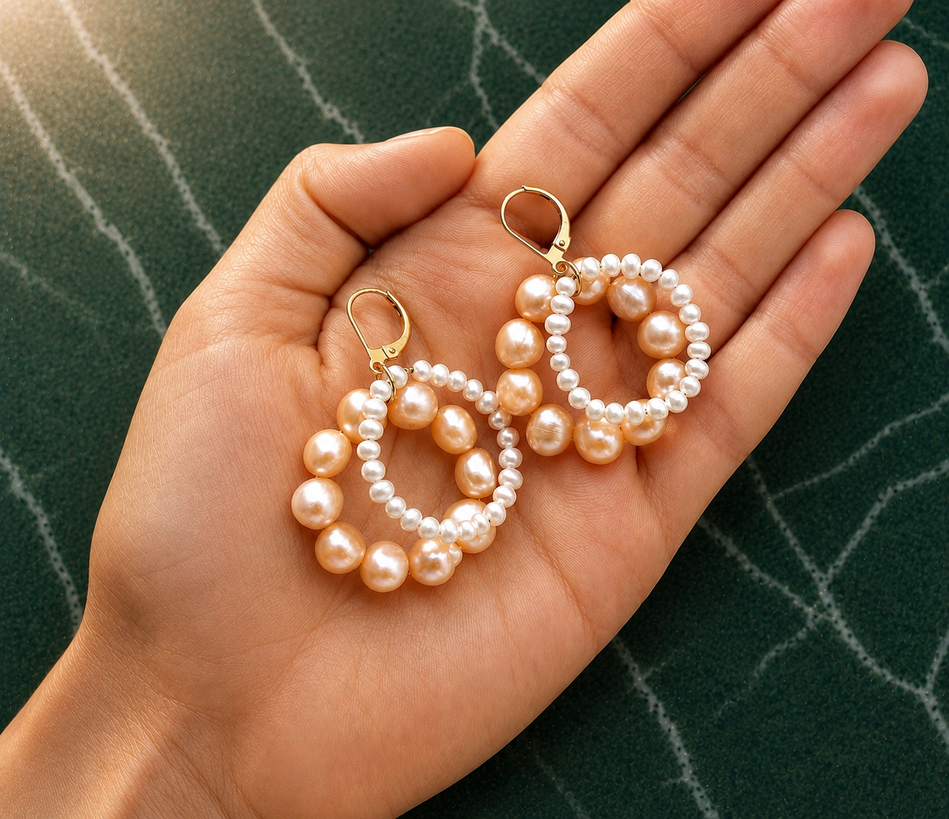 Statement Earrings Pearl Dangle and Drop Earrings Hoop Earrings Gold Freshwater Pearl Hoop Earrings, Unique Pearl Jewelry Geometric Earrings