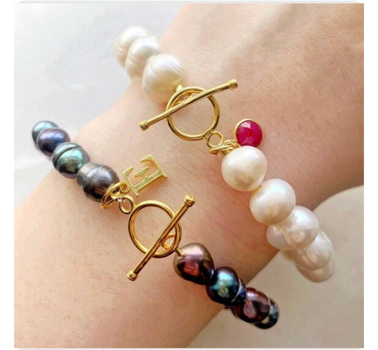 Letter charm bracelet, freshwater peach pearl bracelet with gold vermeil clasp and initial letter charm, personalized jewelry gifts