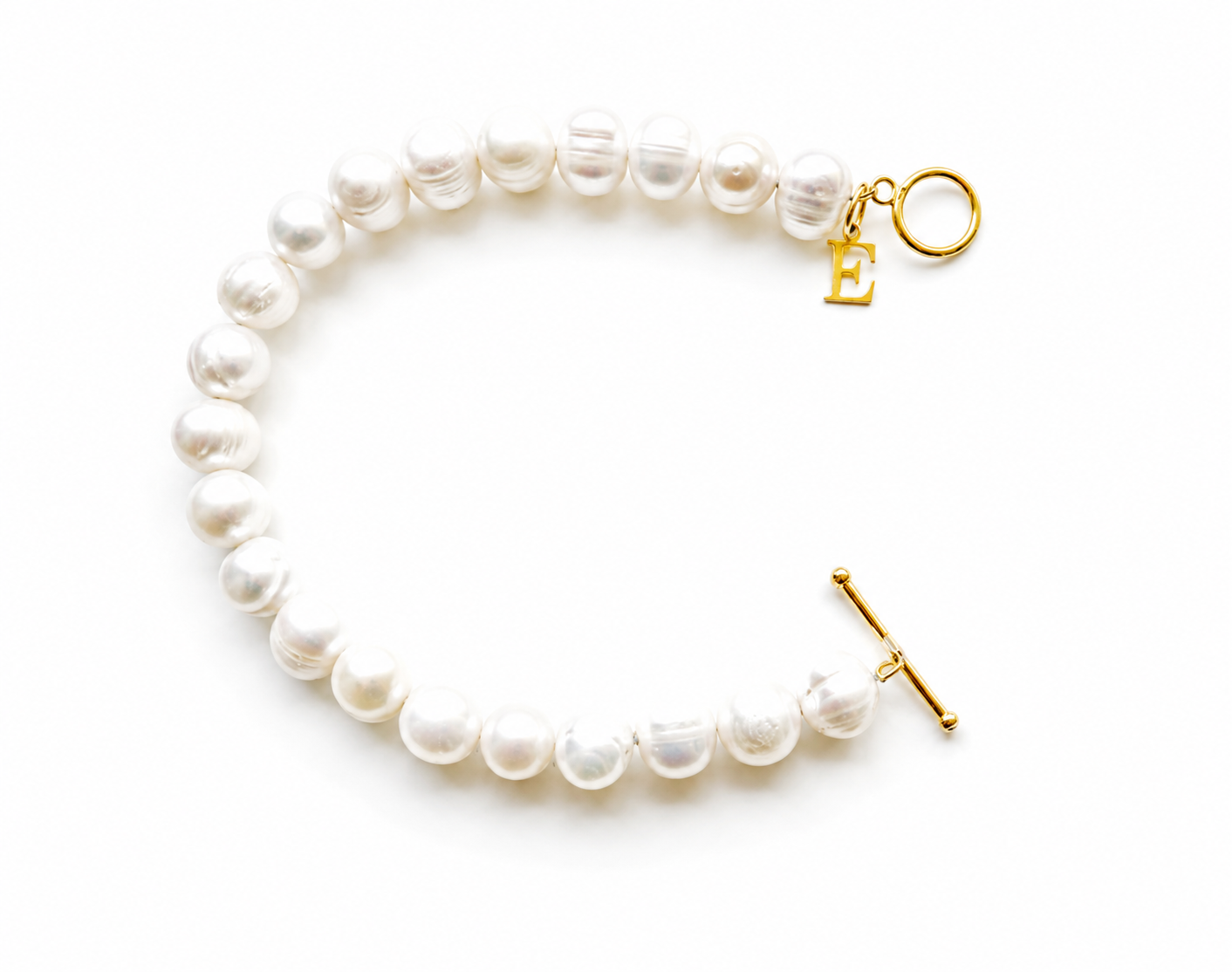 Initial Letter Bracelet, Genuine Natural Freshwater Pearl Charm Bracelet, Gold Vermeil Letter Jewelry, Personalized Birthday Gifts for Mum