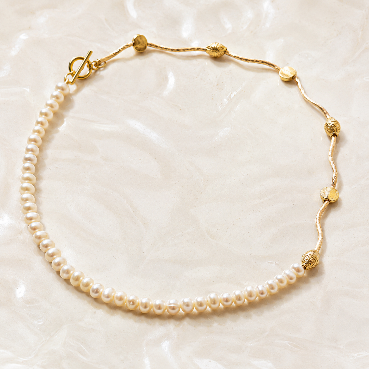 Dainty Freshwater Pearl Gold Choker Necklace with Gold Vermeil Toggle Clasp | The Adelaide Necklace