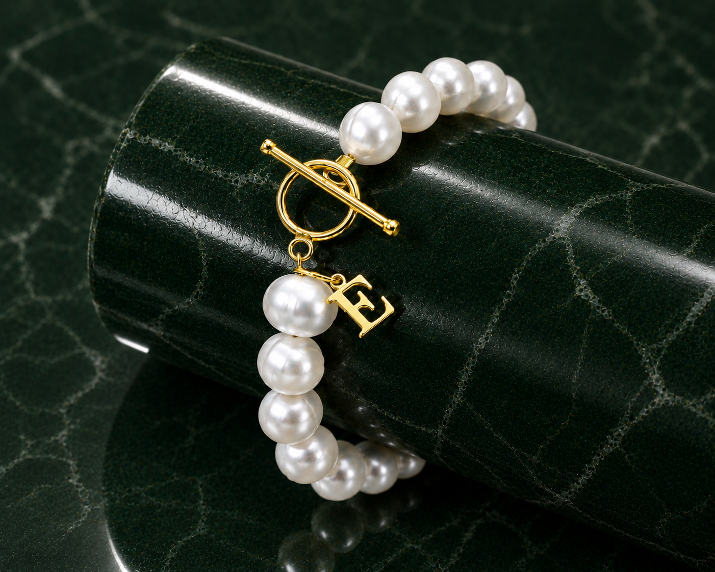 Initial Letter Bracelet, Genuine Natural Freshwater Pearl Charm Bracelet, Gold Vermeil Letter Jewelry, Personalized Birthday Gifts for Mum