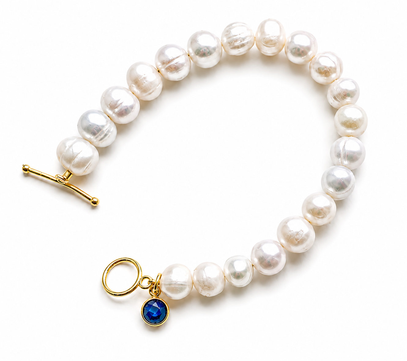 September Birthstone Pearl Bracelet Sapphire, Gold Charm Bracelet, Freshwater Pearl Bracelet, September Birthday Gift for Her Bridesmaid