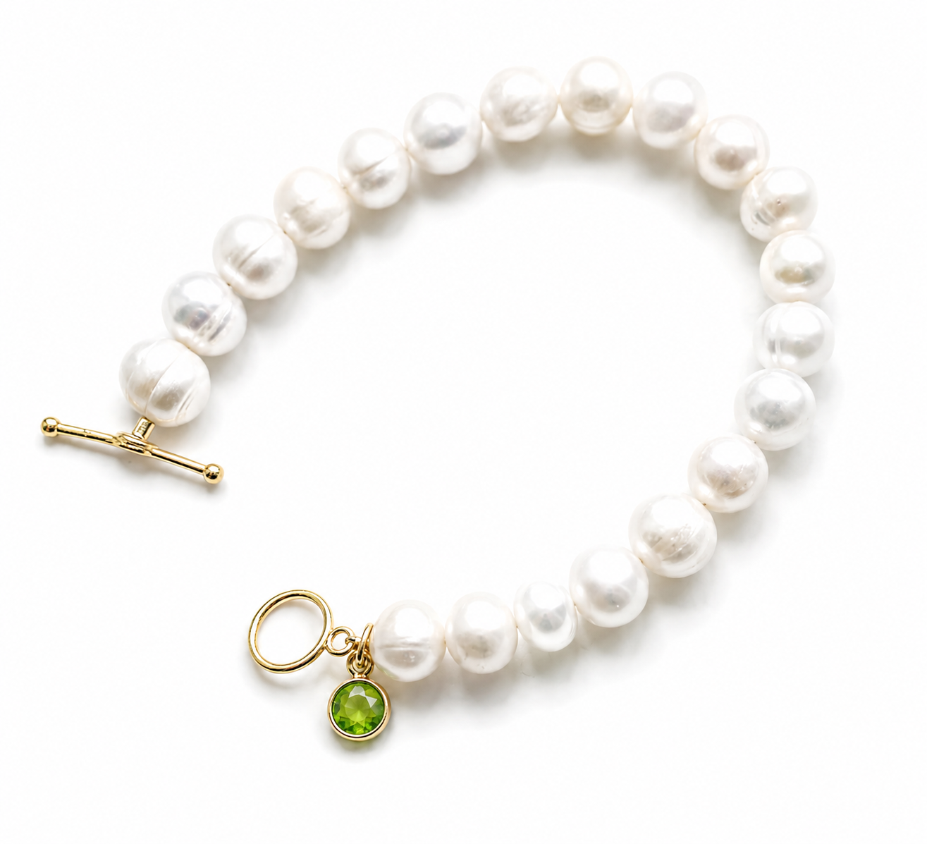 August Birthstone Pearl Bracelet, Minimalist Charm Bracelet, Freshwater Pearl Bracelet Gold Peridot, August Birthday Gift for Her Birthstone