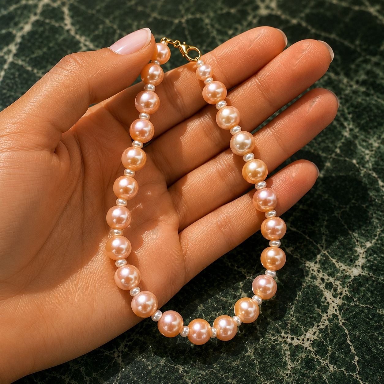Peach and White Pearl Necklace