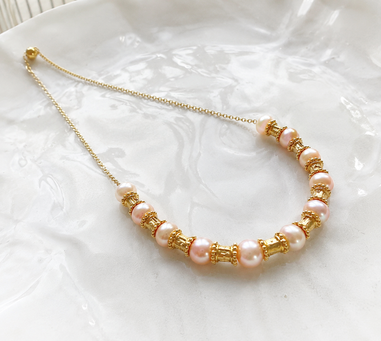 Peach Pearl Bar Necklace