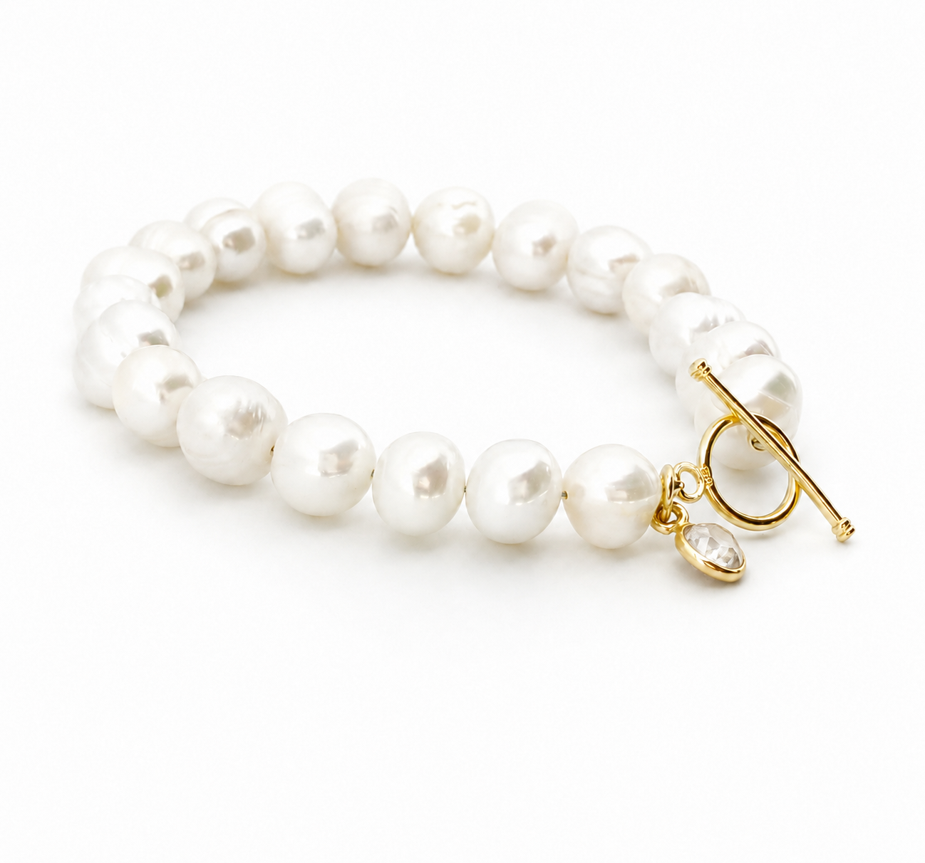 April Birthstone Pearl Bracelet, Crystal Charm Bracelet, Freshwater Pearl Bracelet Gold, April Birthday Gift for Her, Bridesmaid Jewelry