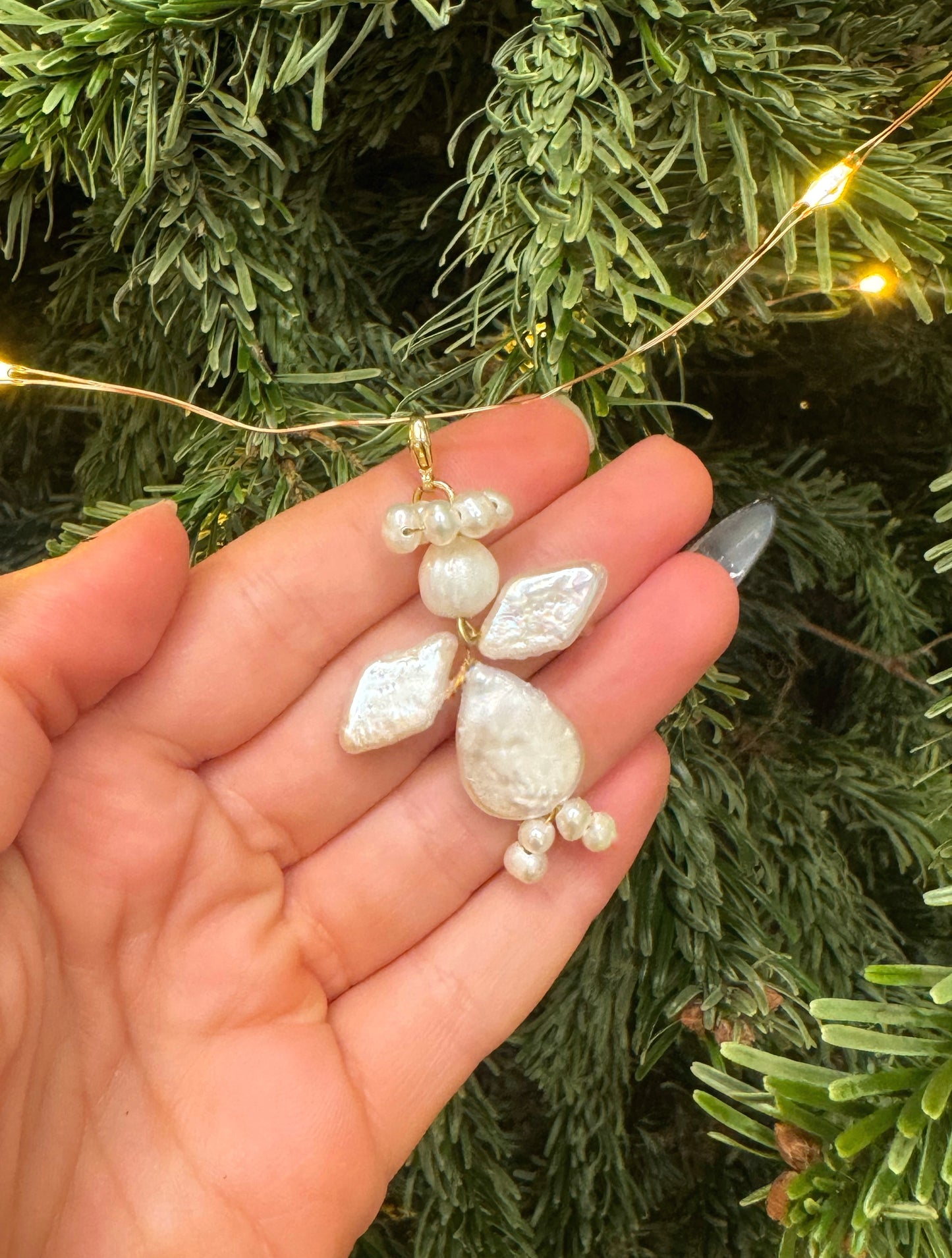 Angel Christmas Tree Bauble Ornament, White Freshwater Pearl Angel Charm for Tree, Small Xmas Ornaments, Dainty Angel Charm Tree Decoration