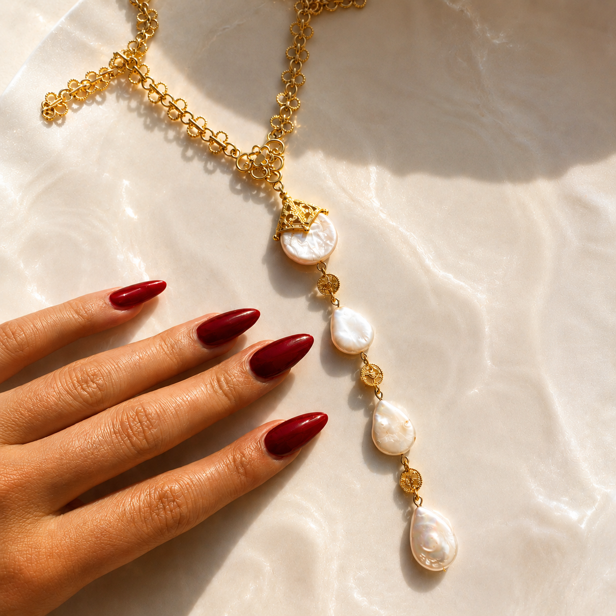 Teardrop Freshwater Pearl Lariat Necklace – Gold Bridal Necklace