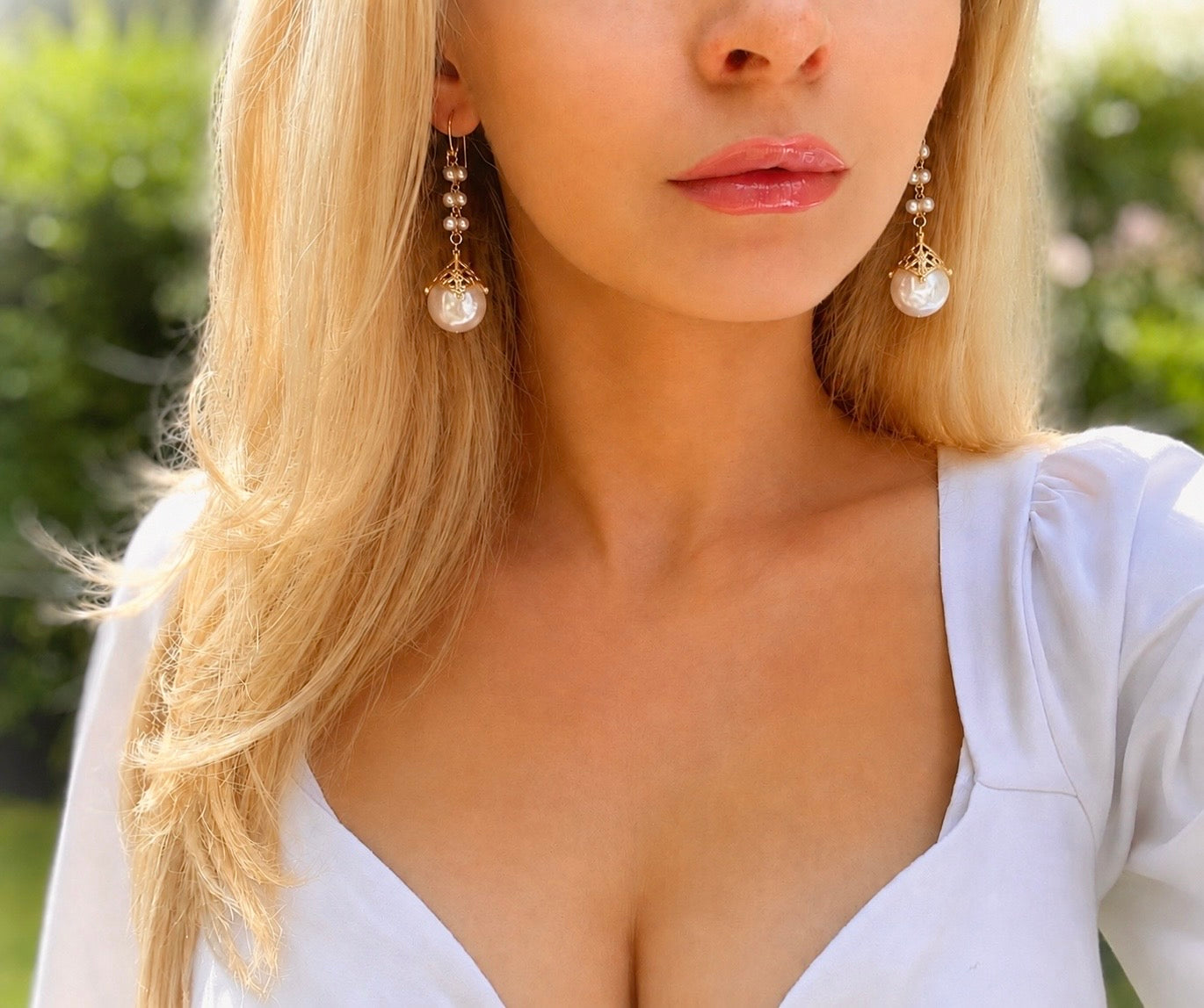 Freshwater Pearl Drop Earrings - Gold Vintage Style Bridal Dangle Earrings