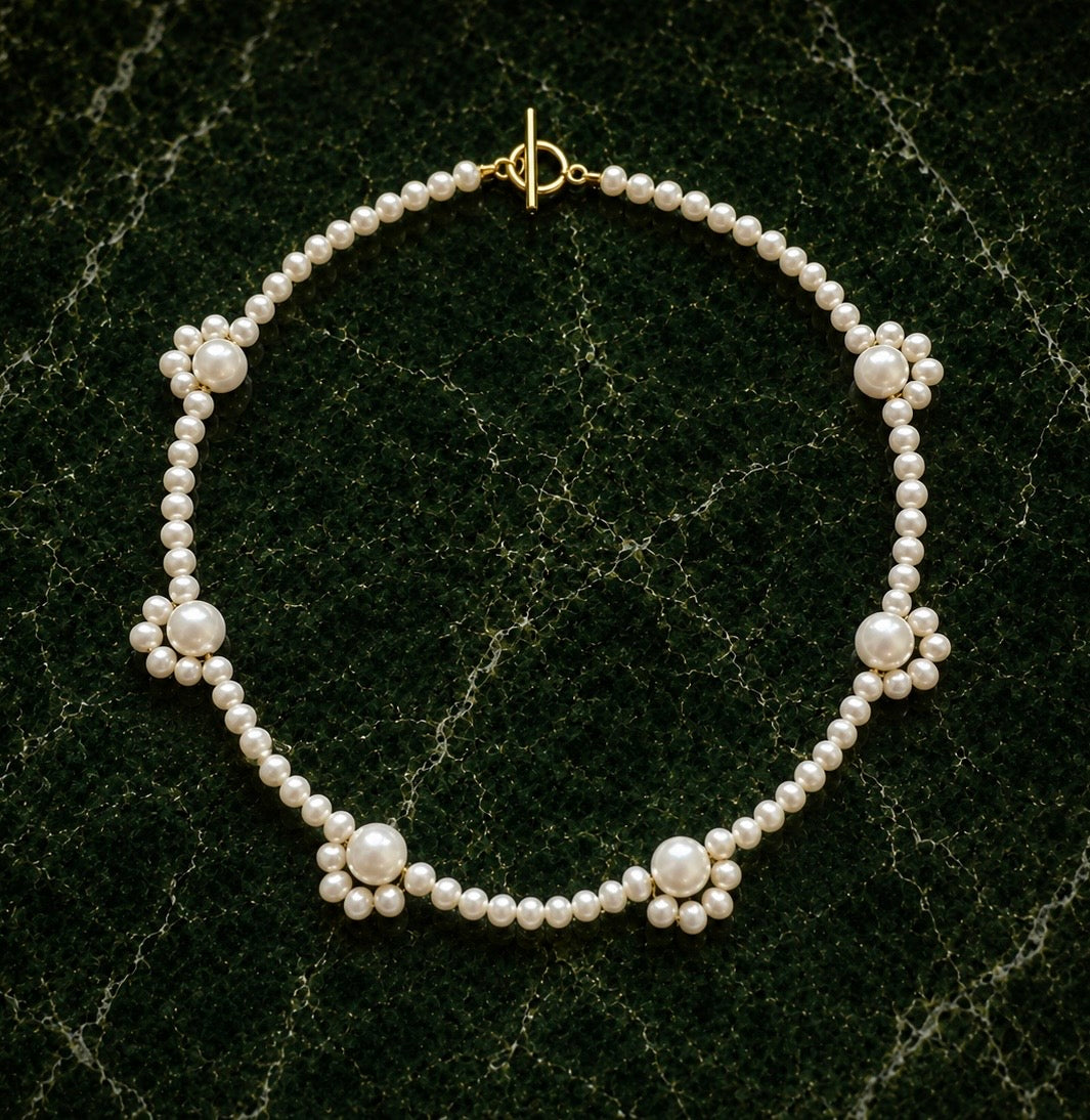 Freshwater Pearl Flower Choker Necklace - Modern Pearl Bridal Jewelry