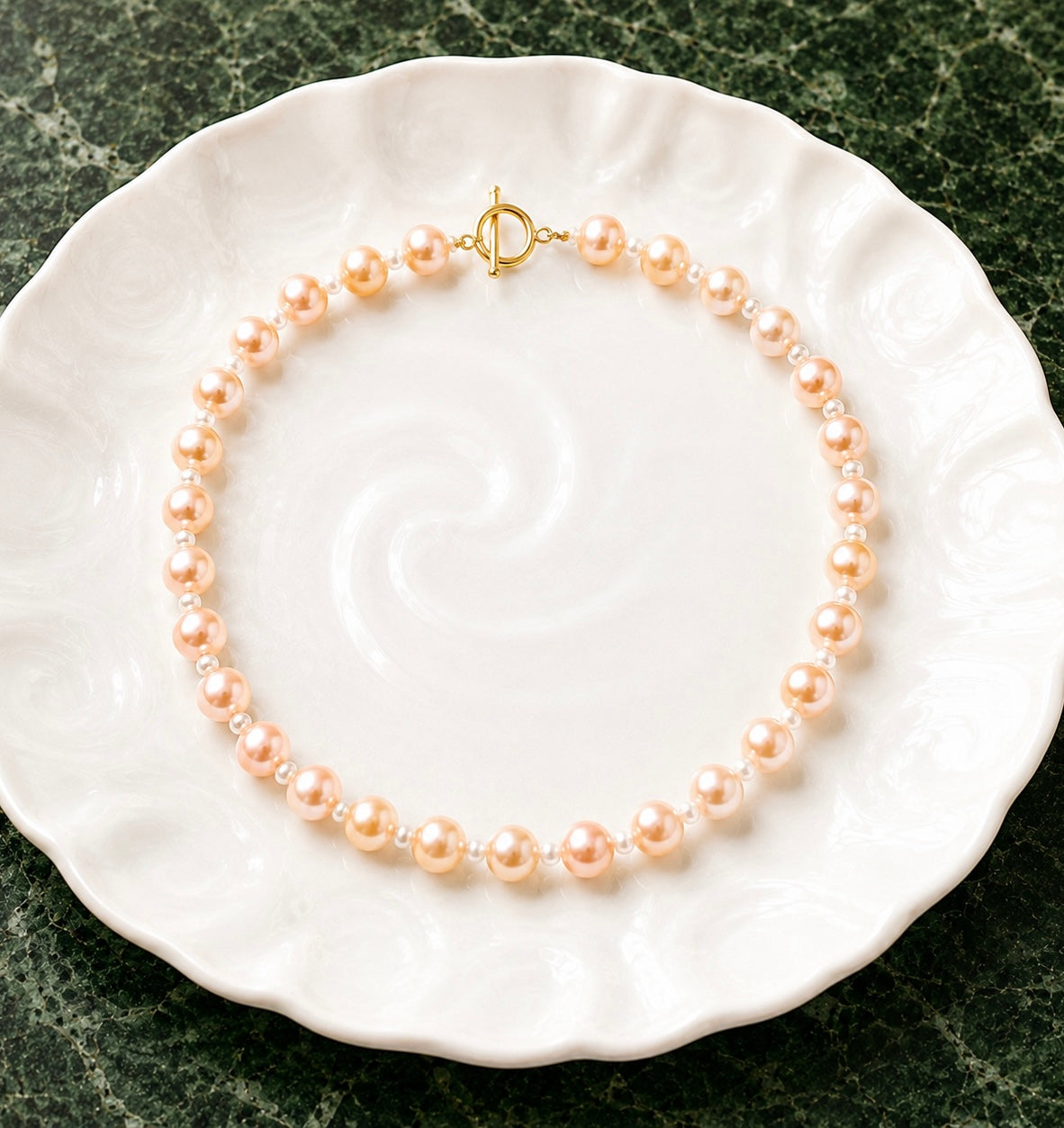 Peach and White Pearl Necklace
