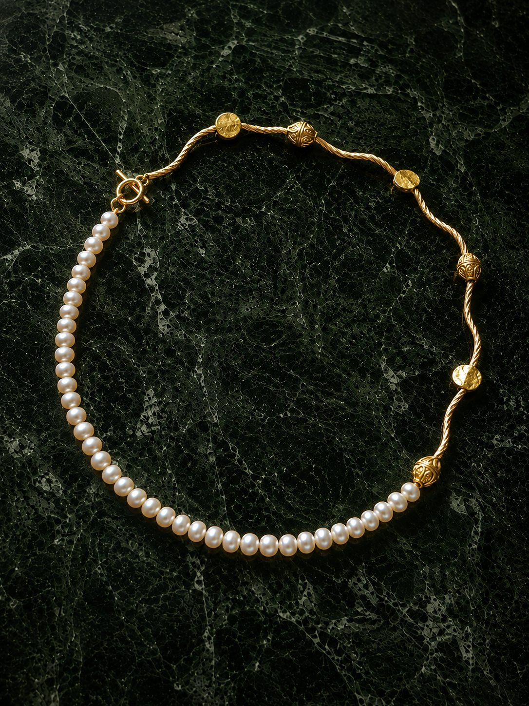 Dainty Freshwater Pearl Gold Choker Necklace with Gold Vermeil Toggle Clasp | The Adelaide Necklace