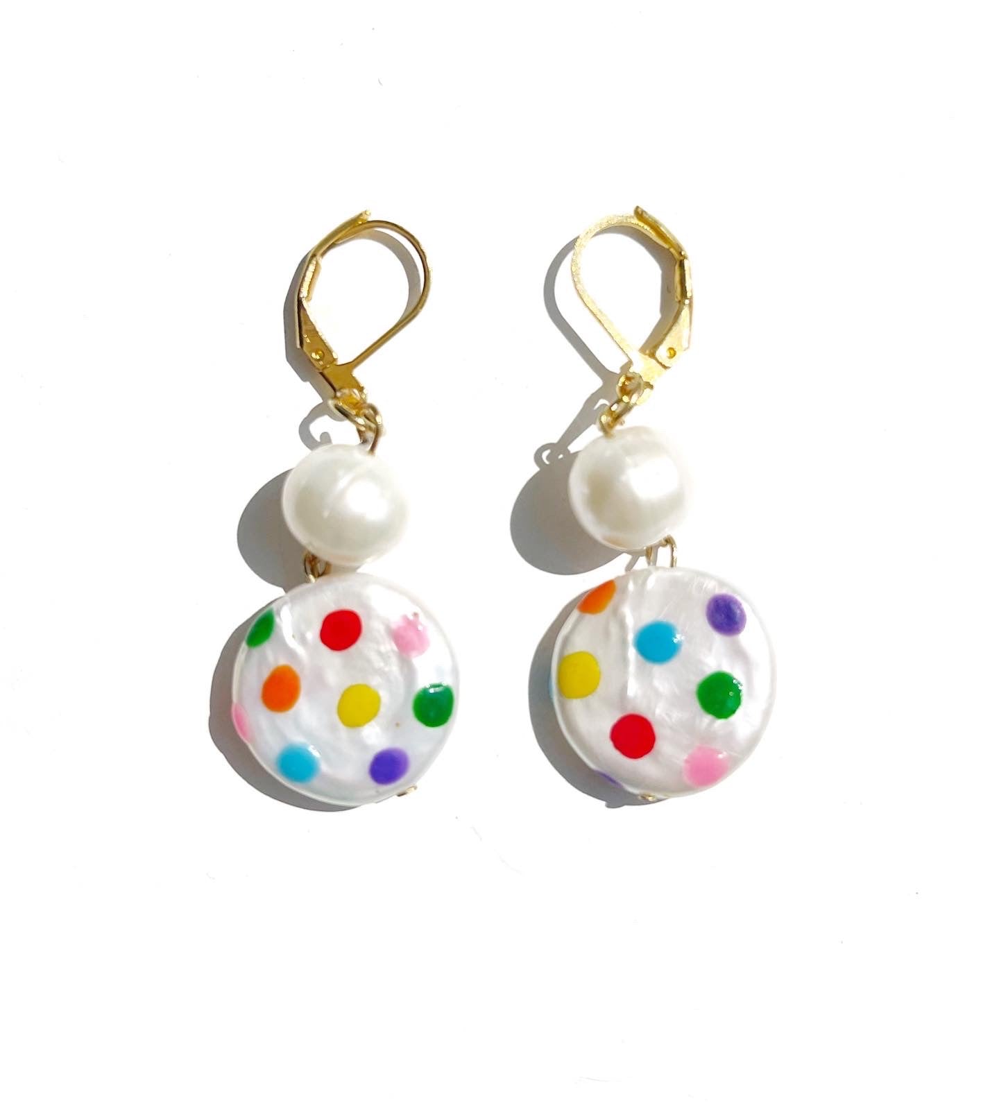 Polka Dot Painted Freshwater Pearl Earrings