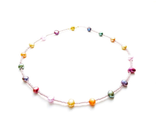 Seed bead choker necklace for summer, dainty pearl necklace choker, colourful unique pearl jewelry