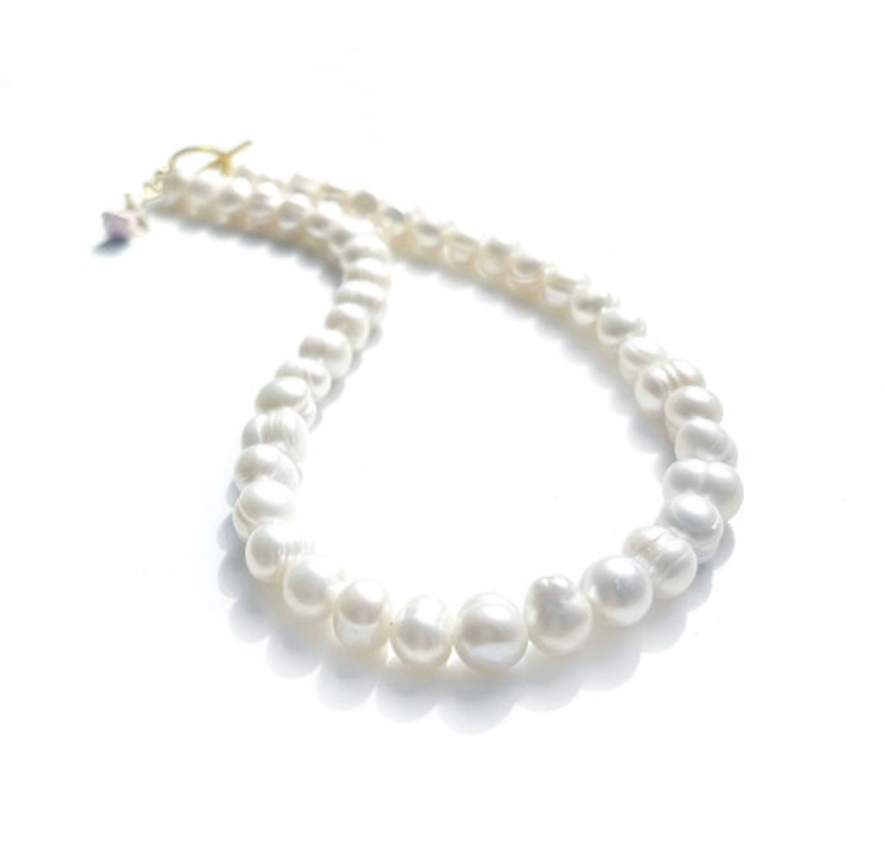 White freshwater pearl choker charm necklace with rose flower charm and toggle clasp / birthday gifts for her