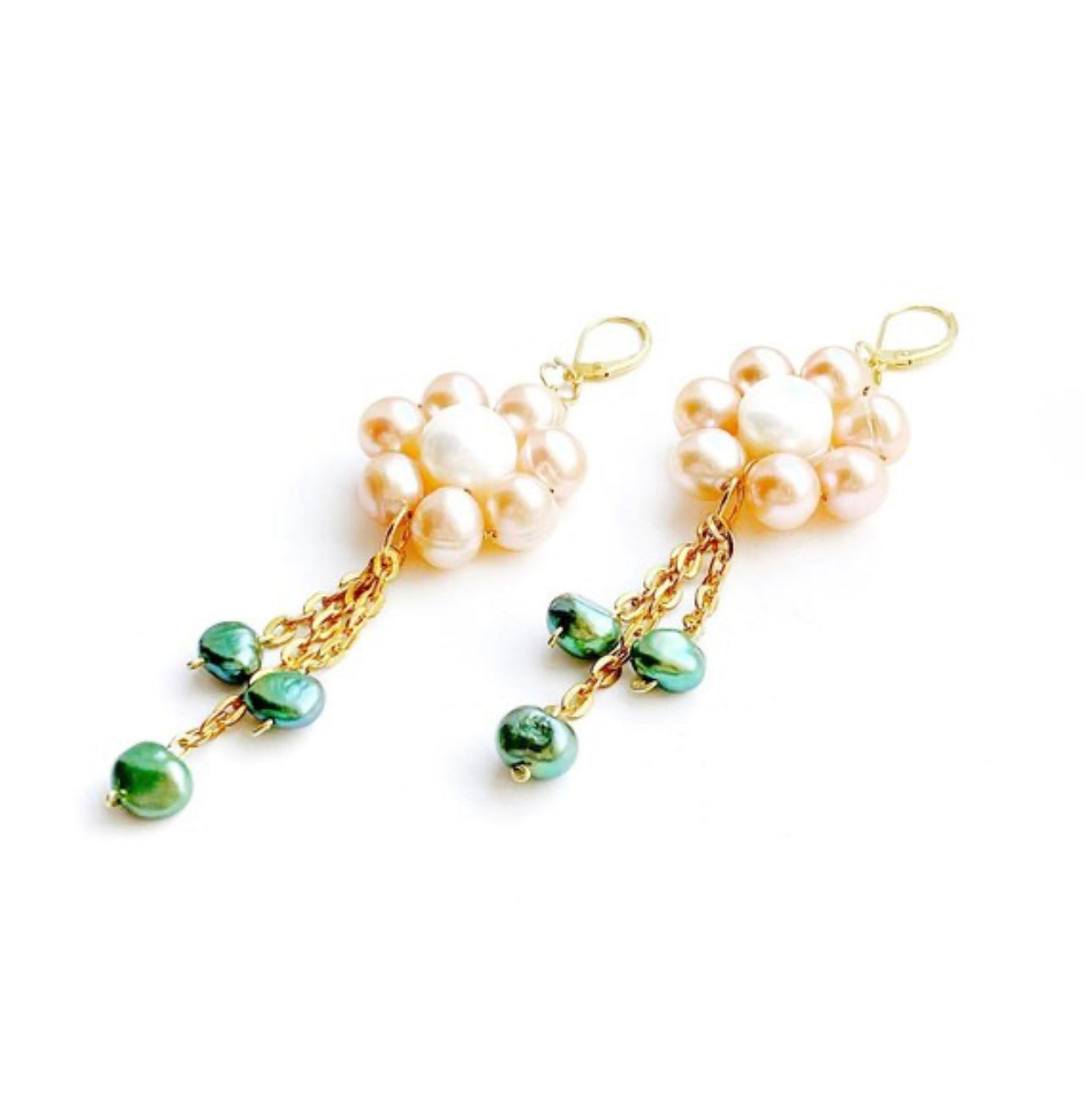 Statement pearl dangle earrings, large flower earrings, summer jewelry, coloured pearl earrings, summer earrings